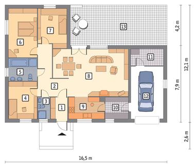 RZUT PARTERU POW. 105,7 m²