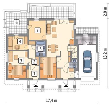 RZUT PARTERU: wariant 2 POW. 53,8 m²