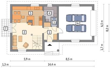 RZUT PARTERU: wariant POW. 42,1 m²